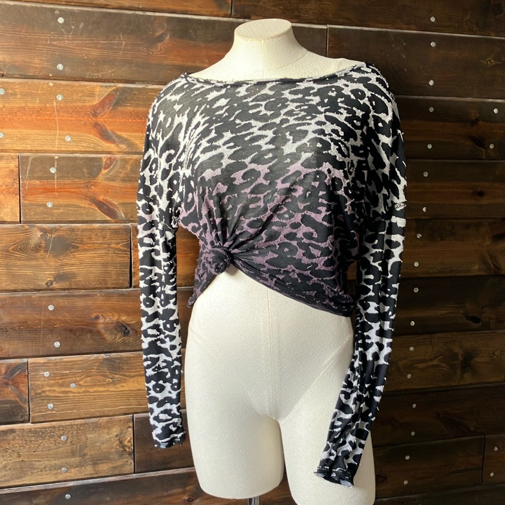 Burnout Semi-Sheer Leopard Ombre Shirt